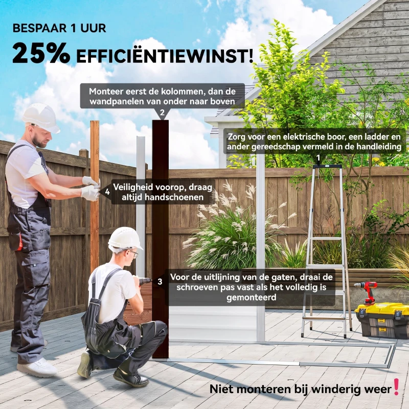 Outsunny Tuinschuur, gereedschapsschuur, tuinhuis met ramen, weerbestendig, houtlook, staal, 152 x 235,7 x 208,7 cm, Bruin