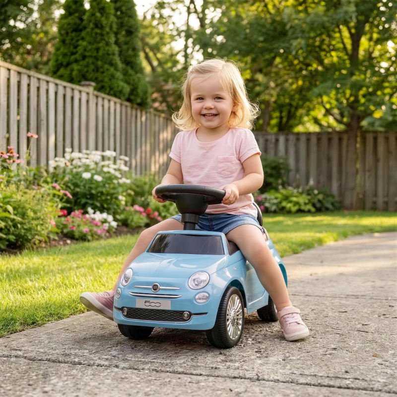 AIYAPLAY Voiture à pousser pour enfants 12-36 mois Licence Fiat avec musique, klaxon et coffre sous-siège en PP, Bleu
