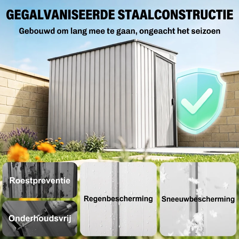 Outsunny Metalen tuinberging 2,81m² 154x206,5x181 cm met pultdak en fundament(m-5)