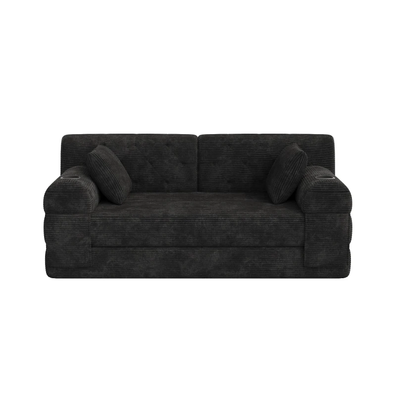 Cozy Sleeper Sofa with High-Density Foam and Soft Corduroy, Convertible Couch for Living Rooms and Small Spaces, 168L x 80W x 81H cm, Black