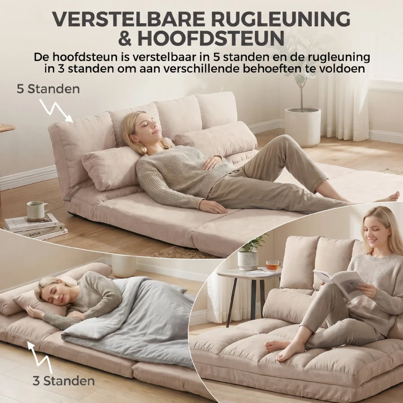 HOMCOM 2-in-1 Vloerstoel met Verstelbare Rugleuning, 102 x 73 x 60 cm, Beige(m-4)