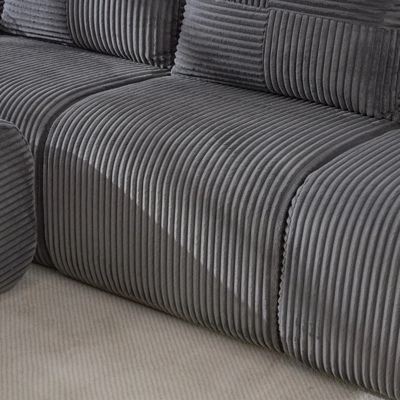 4-Seater Modular Cord Sofa with 2 Ottomans and Integrated Cup‑Holders, Corduroy Sectional Sofa for Living Rooms, 333L x 174W x 80H cm, Dark Gray