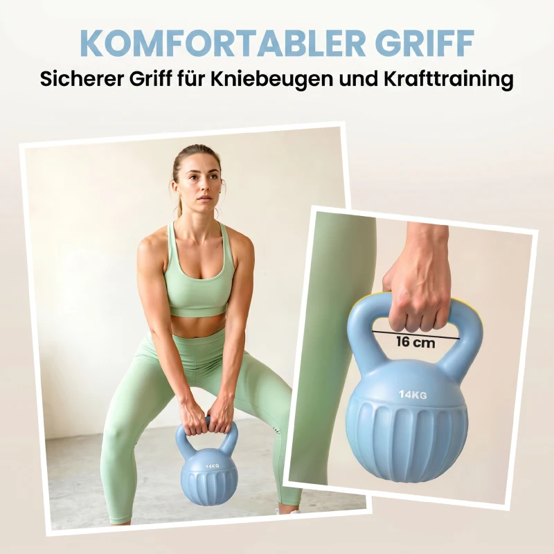 SPORTNOW Kettlebell 14 kg, haltère avec poignée Antidérapante, haltère à boule, musculation, entraînement, pour gym, bleu