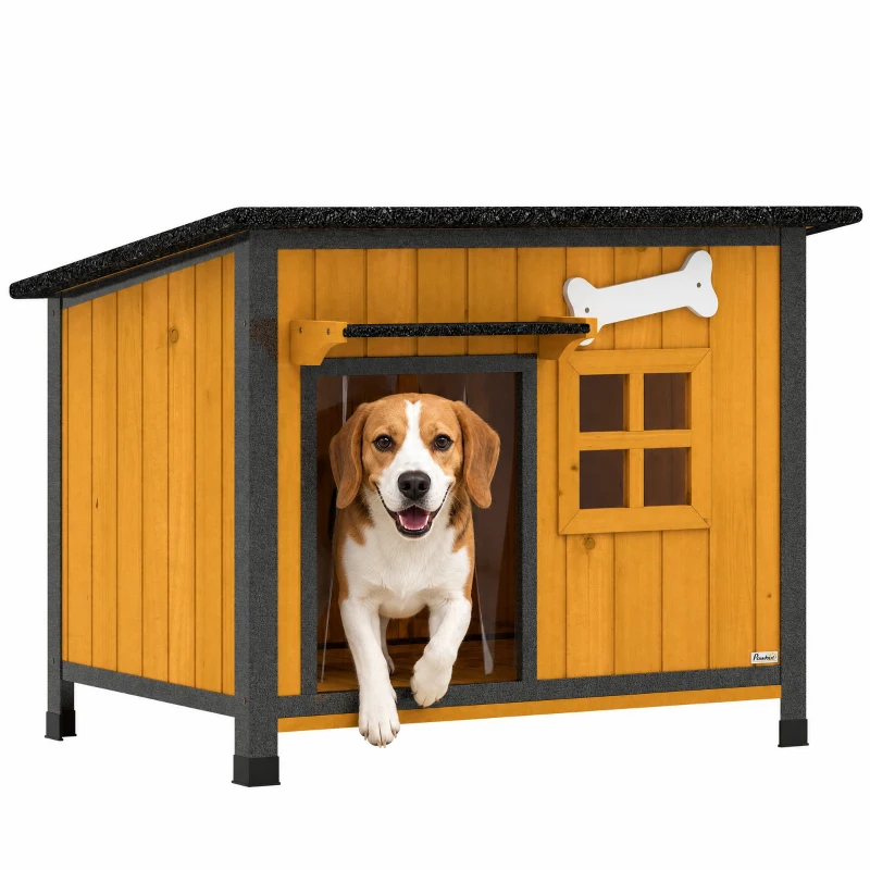 PawHut Niche pour Chien Extérieur Maison pour Chien Surélevée Anti-Morsure Toit Ouvrable Imperméable 84,5x62x65cm Jaune