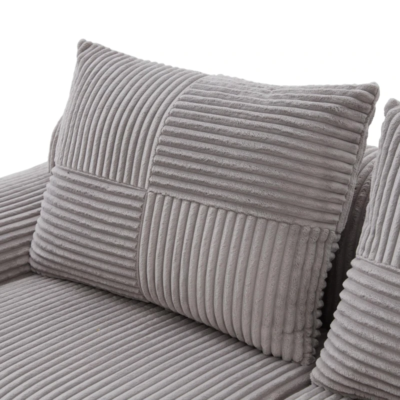 4-Seater Modular Cord Sofa with 2 Ottomans and Integrated Cup‑Holders, Corduroy Sectional Sofa for Living Rooms, 333L x 174W x 80H cm, Light Gray