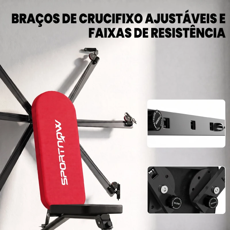 SPORTNOW Banco de Musculação Dobrável com Bandas de Resistência Encosto Ajustável Plano/Inclinado/Declinado e Extensão de Pernas