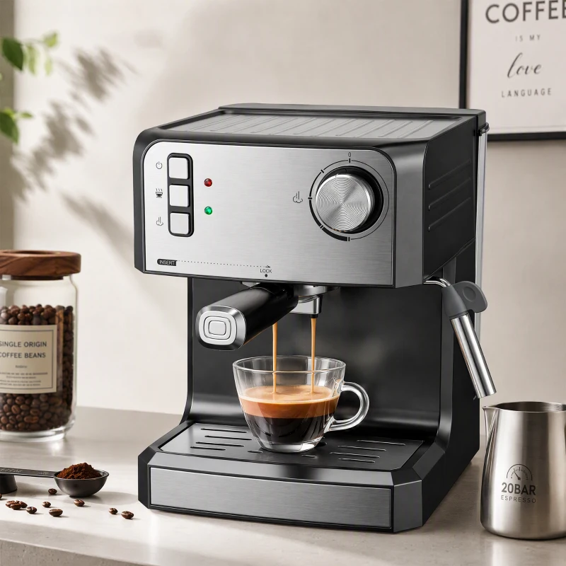 HOMCOM Máquina de Espresso, máquina de café 20 bar com bico vaporizador, reservatório de 1,6 L, Preto
