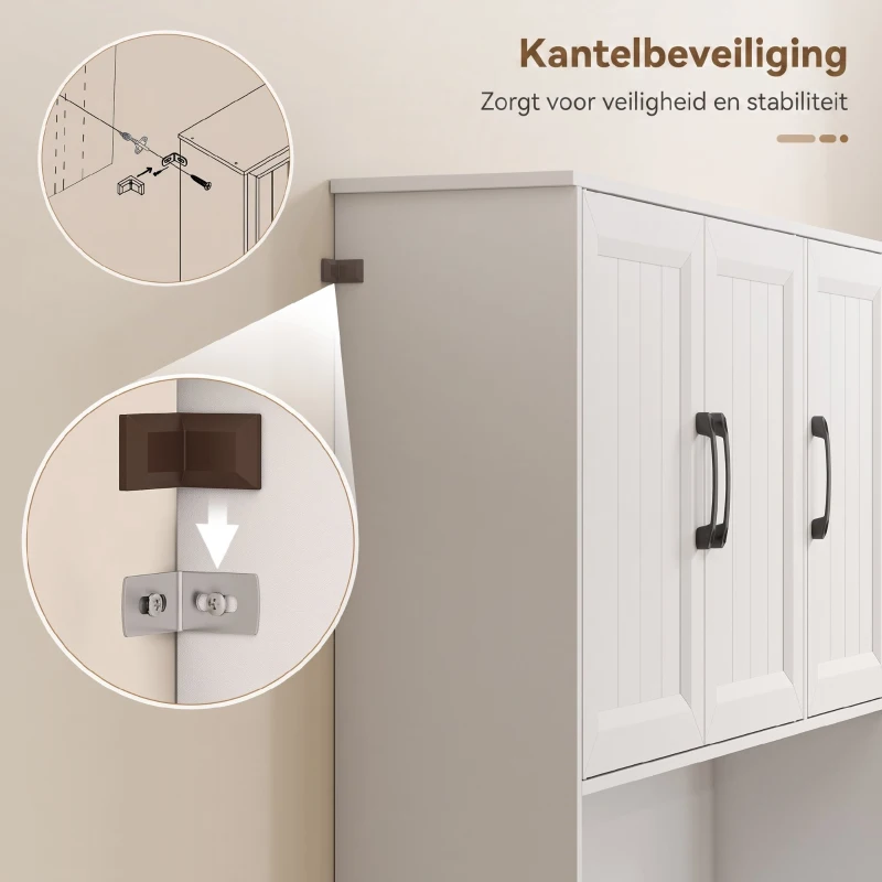 HOMCOM Keukenkast, 180,5 cm, voorraadkast, werkblad, kabeldoorvoer, verstelbare planken, MDF, Wit(m-7)