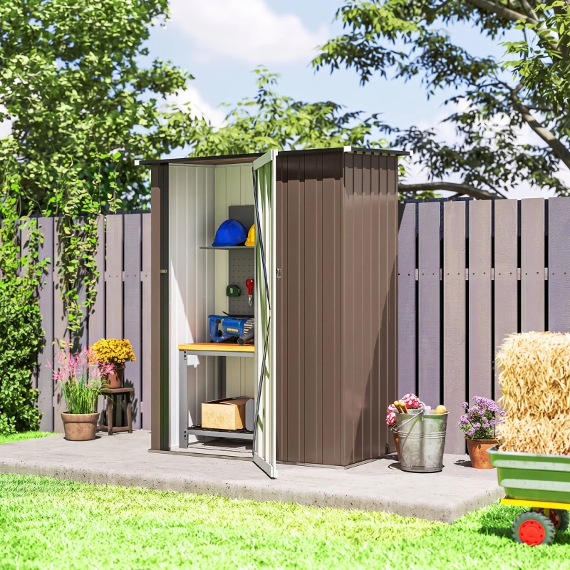 Outsunny Tuinpaviljoen 1,2 m² - Opberging voor gereedschap - Tuinhuis met vergrendelbare deur - bruine stalen deur
