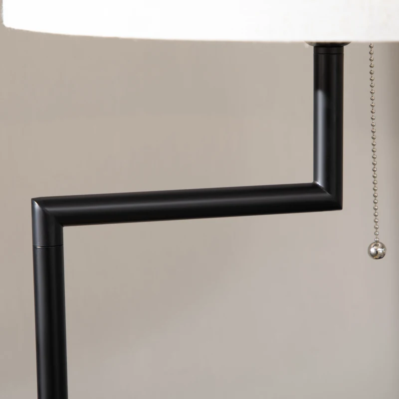 HOMCOM Lampada da Terra con Mensola Integrata in Bambù, Paralume in Tessuto Effetto Lino, Base in Acciaio, Nero e Beige