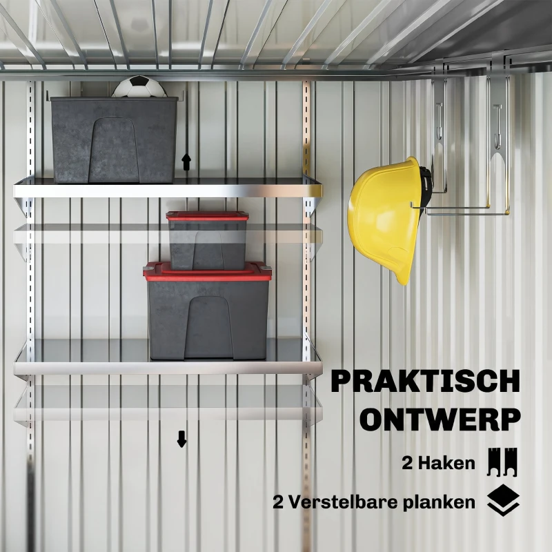 Outsunny Metalen tuinberging 2,81m² 154x206,5x181 cm met pultdak en fundament(m-4)