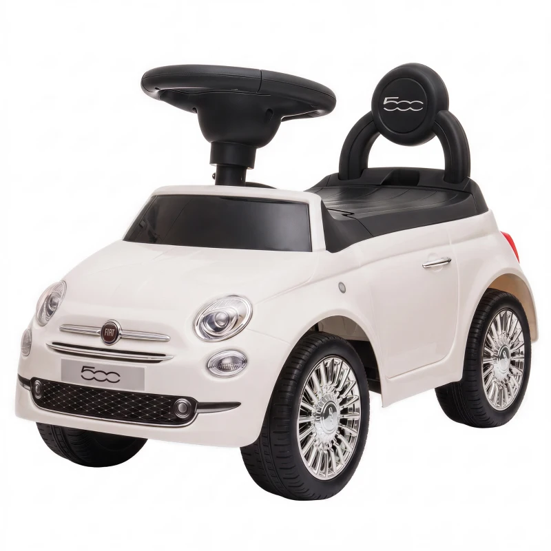 AIYAPLAY Voiture à pousser pour enfants 12-36 mois Licence Fiat avec musique, klaxon et coffre sous-siège en PP, Blanc