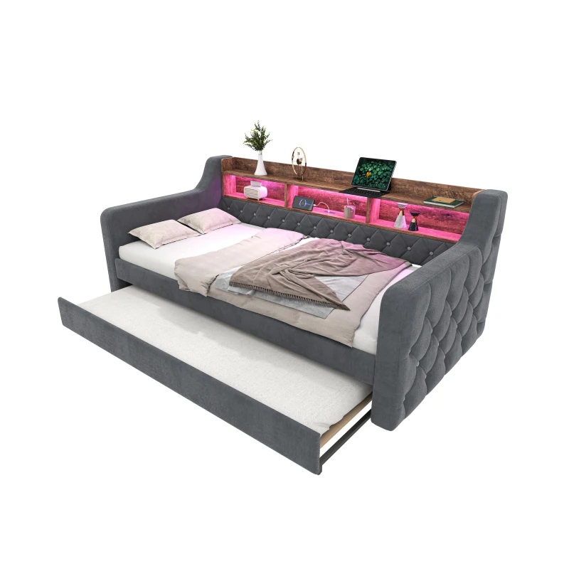 Space-Saving Sofa Bed with Pull-Out Bed, Versatile Sleeper Couch for Bedrooms, Guest Rooms, or Youth Rooms, 201L x 107W x 75H cm, Dark Gray