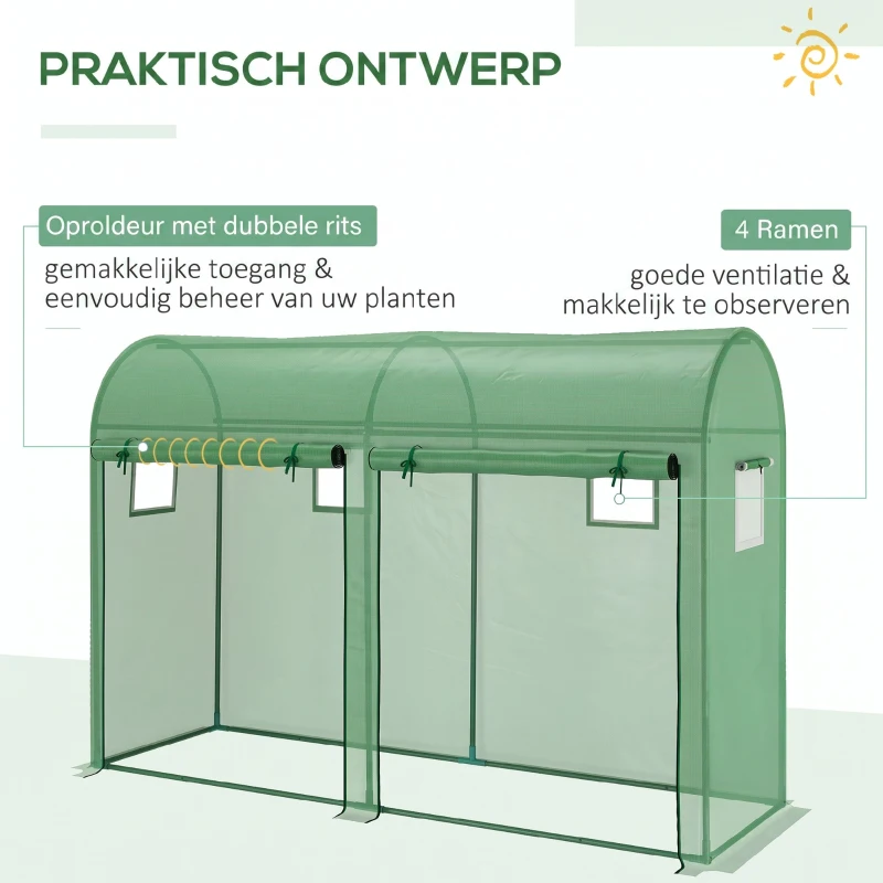 Outsunny Foliekas kas koude kas 4 ramen en 2 deuren groen staal PE