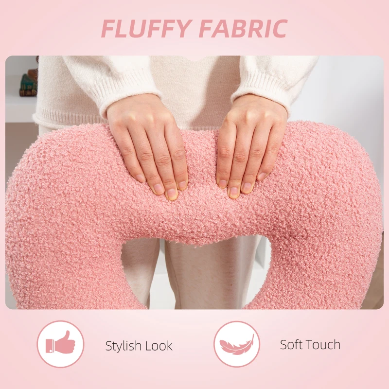 HOMCOM Sedia da Ufficio Girevole con Schienale a Cuore, Senza Braccioli, Sedia da Scrivania Cameretta Imbottita, Velluto Teddy, Altezza Regolabile, Trucco, Studio Camera da Letto, Portata 120kg Rosa