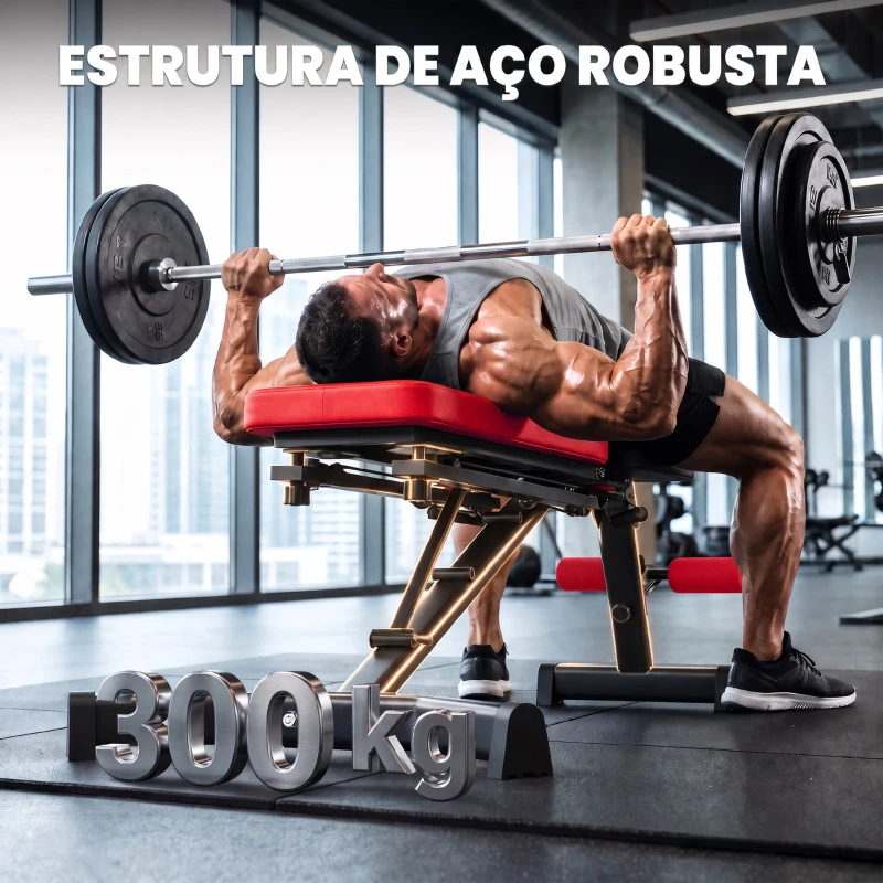 SPORTNOW Banco de Musculação Dobrável com Bandas de Resistência Encosto Ajustável Plano/Inclinado/Declinado e Extensão de Pernas