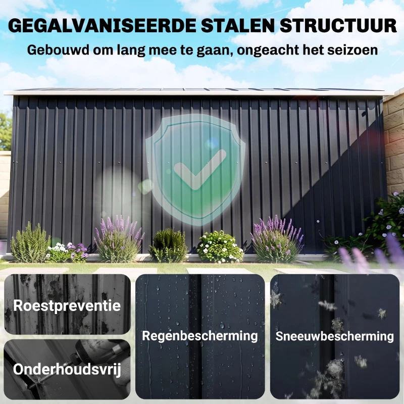 Outsunny Gereedschapsschuur met fundering 24,5 m³ gereedschapsschuur tuinhuisje stalen schuifdeur