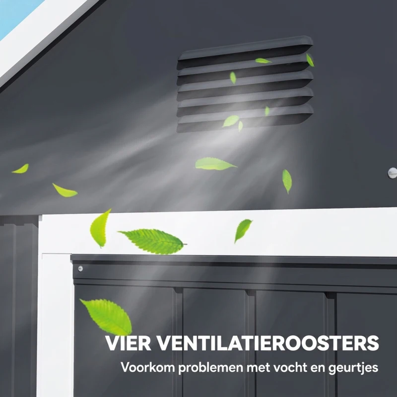 Outsunny Tuinhuis, metalen opbergschuur, dubbele deur, raam, 259x172x222 cm, grijs/wit(m-6)