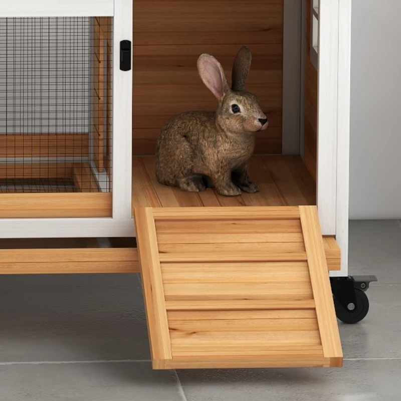 PawHut Konijnenhok voor Dwergkonijnen, Cavia's, met Wielen, 108 x 58 x 73,5 cm, Geel(m-12)