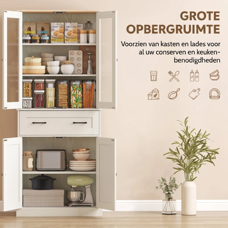 HOMCOM Vrijstaande Keukenkast, 5-lagen Voorraadkast met Verstelbare Planken en Lade voor Woonkamer, Eetkamer