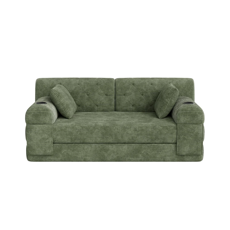 Cozy Sleeper Sofa with High-Density Foam and Soft Corduroy, Convertible Couch for Living Rooms and Small Spaces, 168L x 80W x 81H cm, Green