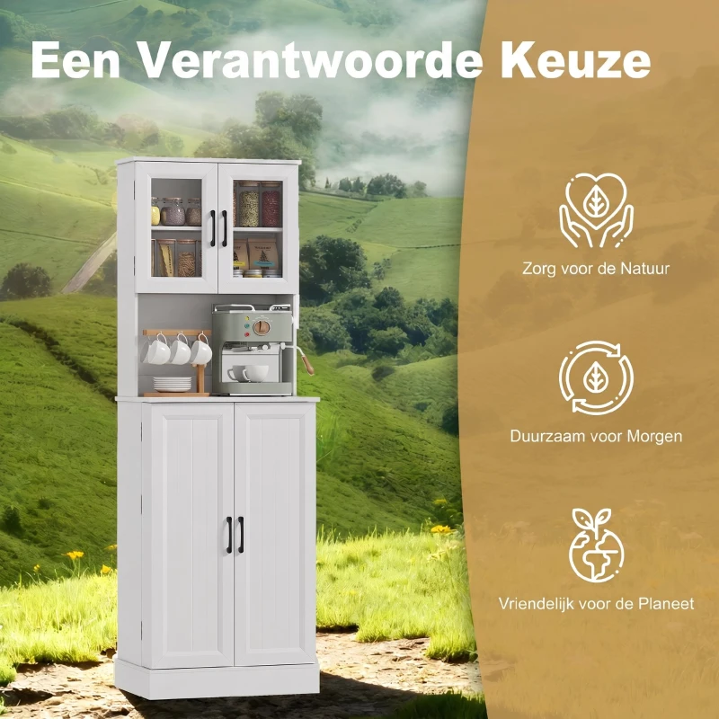 HOMCOM keukenkast met verstelbare plank en werkblad acryldeuren, 60 x 39,5 x 180 cm, wit(m-7)