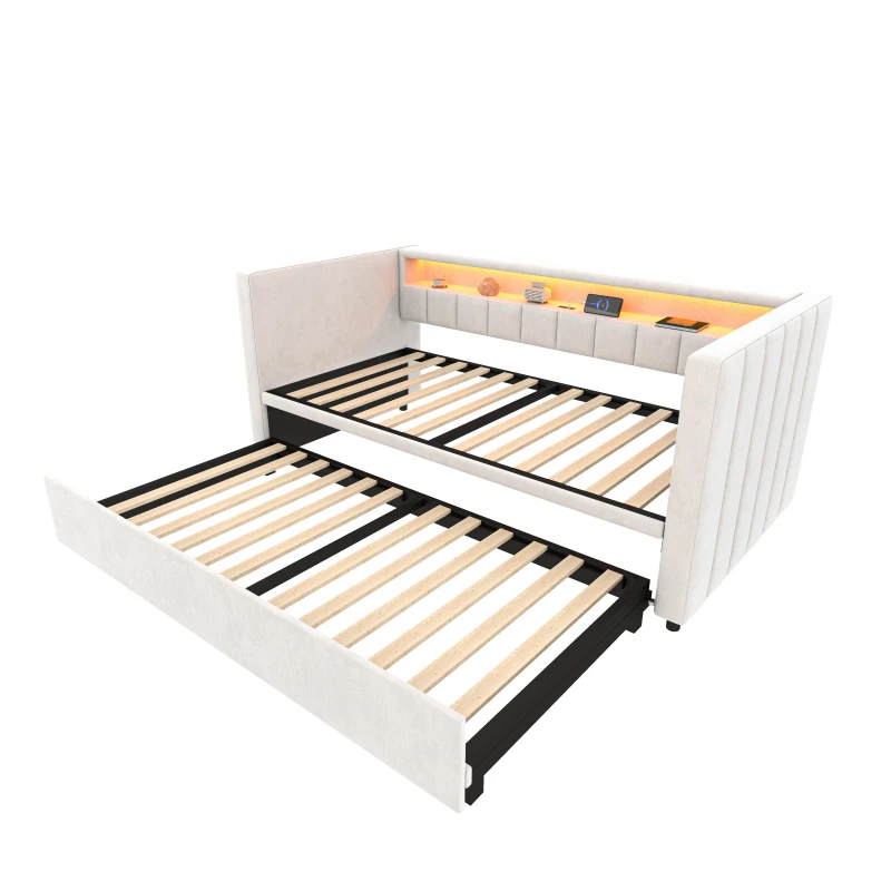 Space-Saving Sofa Bed with Pull-Out Bed, Versatile Sleeper Couch for Bedrooms, Guest Rooms, or Youth Rooms, 201L x 100W x 73H cm, Beige