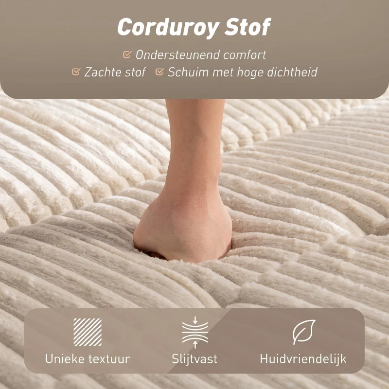 HOMCOM 2-zits slaapbank, cordbekleding, om te vormen tot slaapbed, 2 kussens, zijvakken, 157 x 190 cm, Crèmewit(m-6)