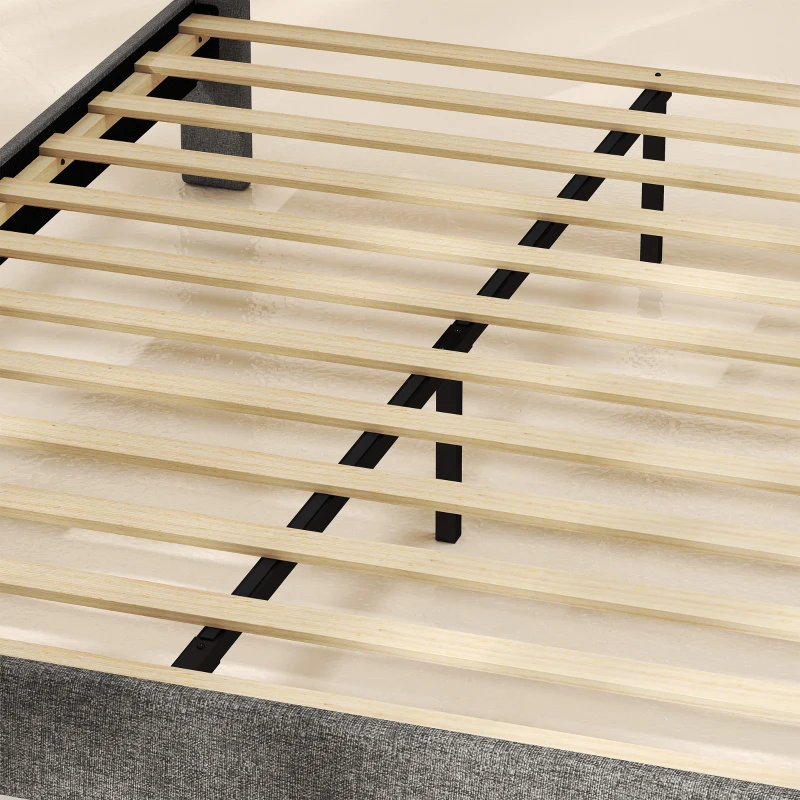 HOMCOM Estructura de Cama 140x190 cm con Somier y Cabecero Ajustable Tapizada en Lino con Almacenamiento Inferior Gris