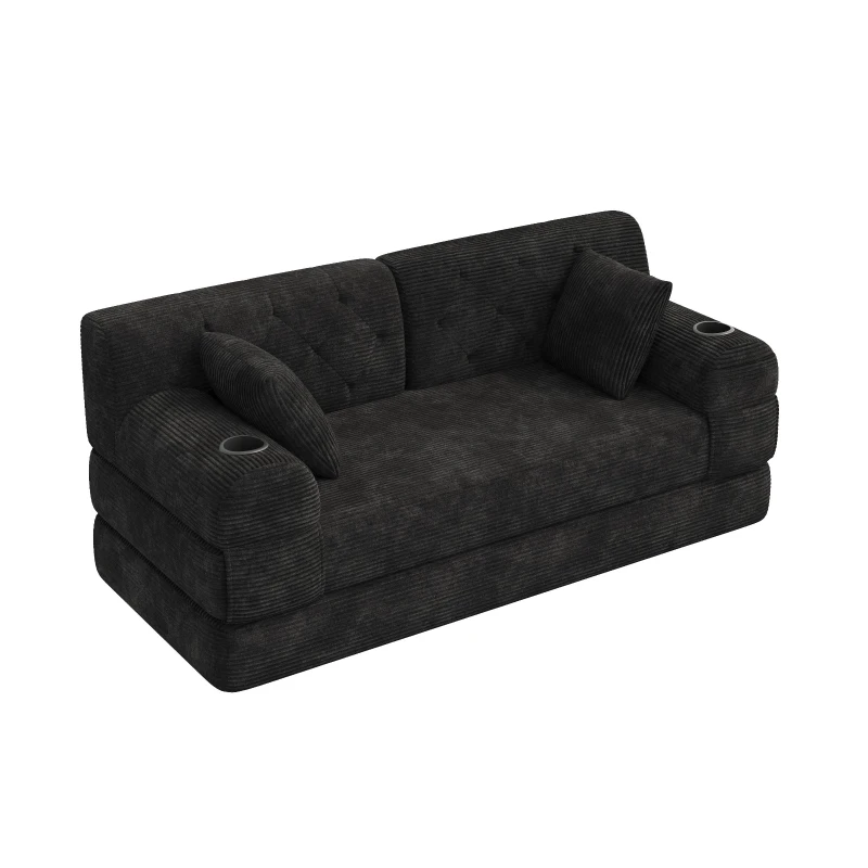 Cozy Sleeper Sofa with High-Density Foam and Soft Corduroy, Convertible Couch for Living Rooms and Small Spaces, 168L x 80W x 81H cm, Black