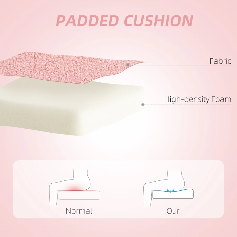 HOMCOM Sedia da Ufficio Girevole con Schienale a Cuore, Senza Braccioli, Sedia da Scrivania Cameretta Imbottita, Velluto Teddy, Altezza Regolabile, Trucco, Studio Camera da Letto, Portata 120kg Rosa
