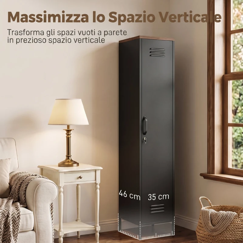HOMCOM Armadio in Metallo con Ripiani Regolabili per Camera e Ufficio, 35x46x183 cm, Nero