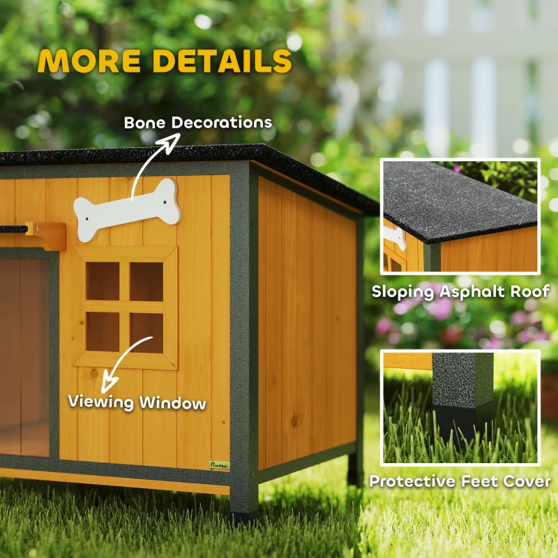 PawHut Niche pour Chien Extérieur Maison pour Chien Surélevée Anti-Morsure Toit Ouvrable Imperméable 84,5x62x65cm Jaune