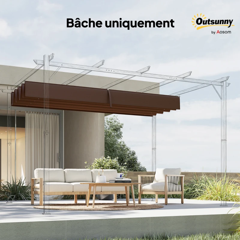 Outsunny Toile de toit de rechange pour pergola toile de remplacement protection solaire Anti-UV pour pergola de 3 x 2 m café