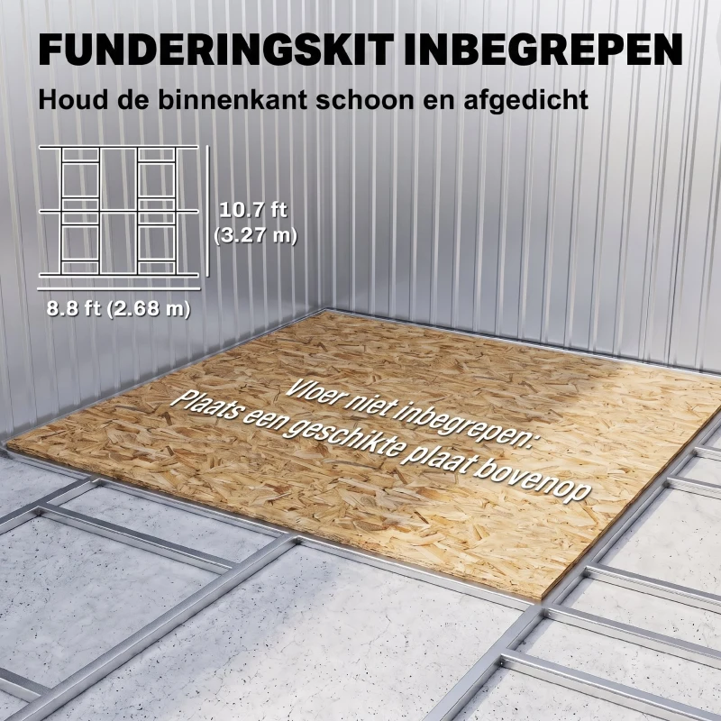 Outsunny Gereedschapsschuur met fundering 24,5 m³ gereedschapsschuur tuinhuisje stalen schuifdeur