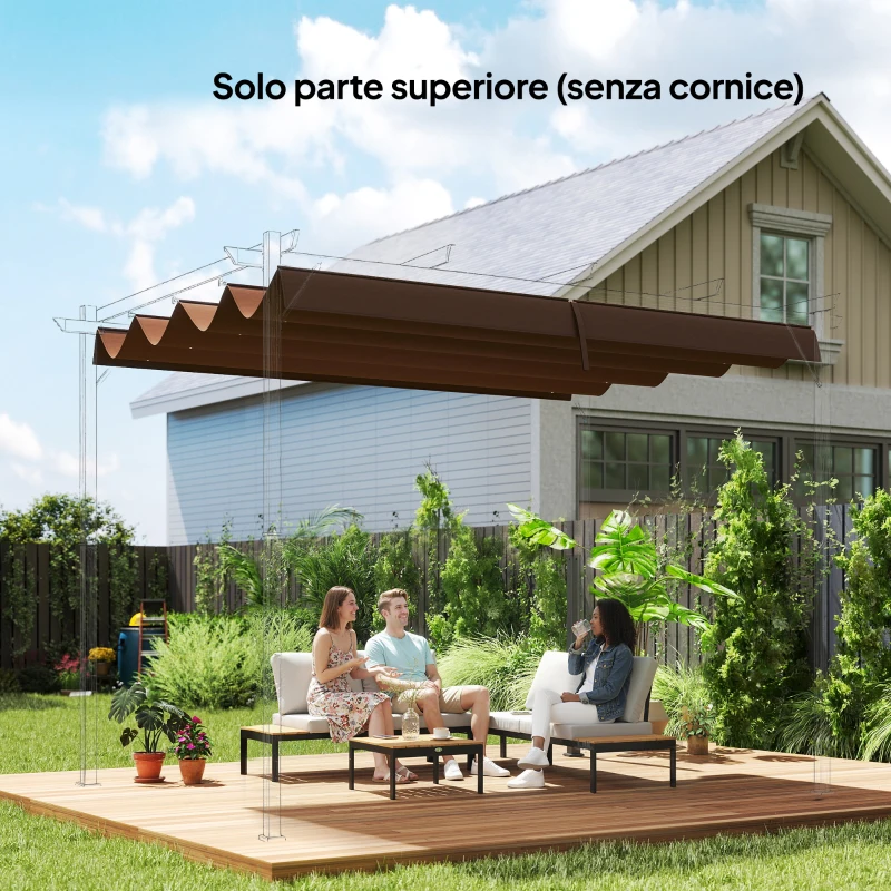 Outsunny Telo Pergola per Esterni Anti UV in Poliestere Bianco Caffè con 8 Fori di Drenaggio, 286x245 cm