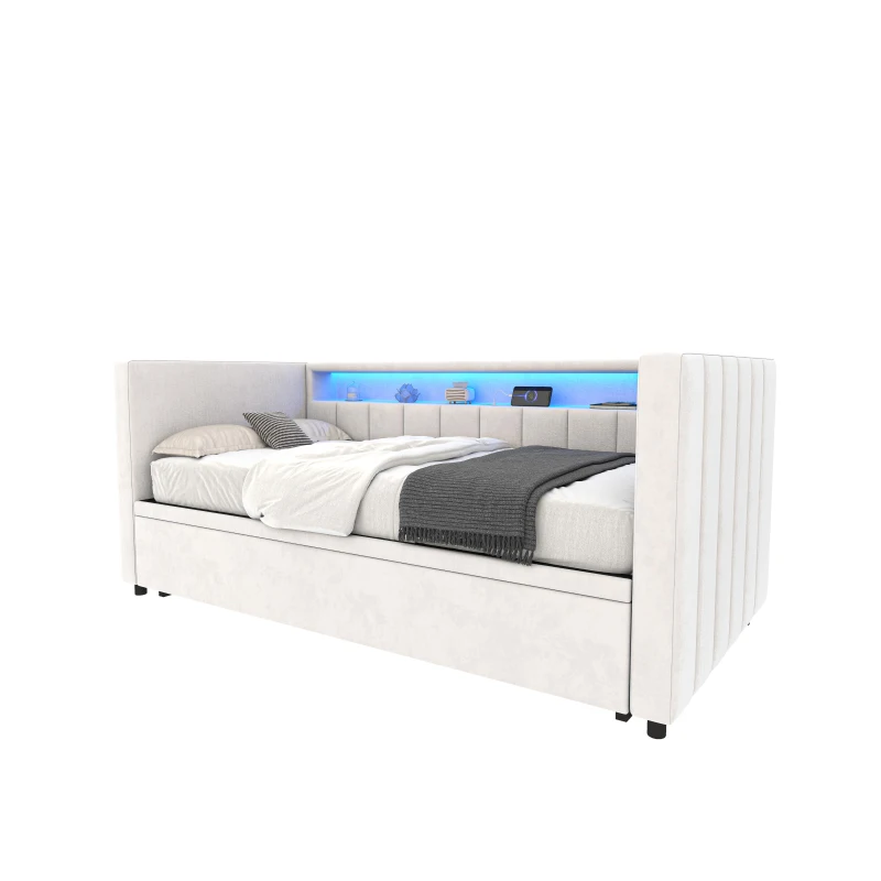Space-Saving Sofa Bed with Pull-Out Bed, Versatile Sleeper Couch for Bedrooms, Guest Rooms, or Youth Rooms, 201L x 100W x 73H cm, Beige