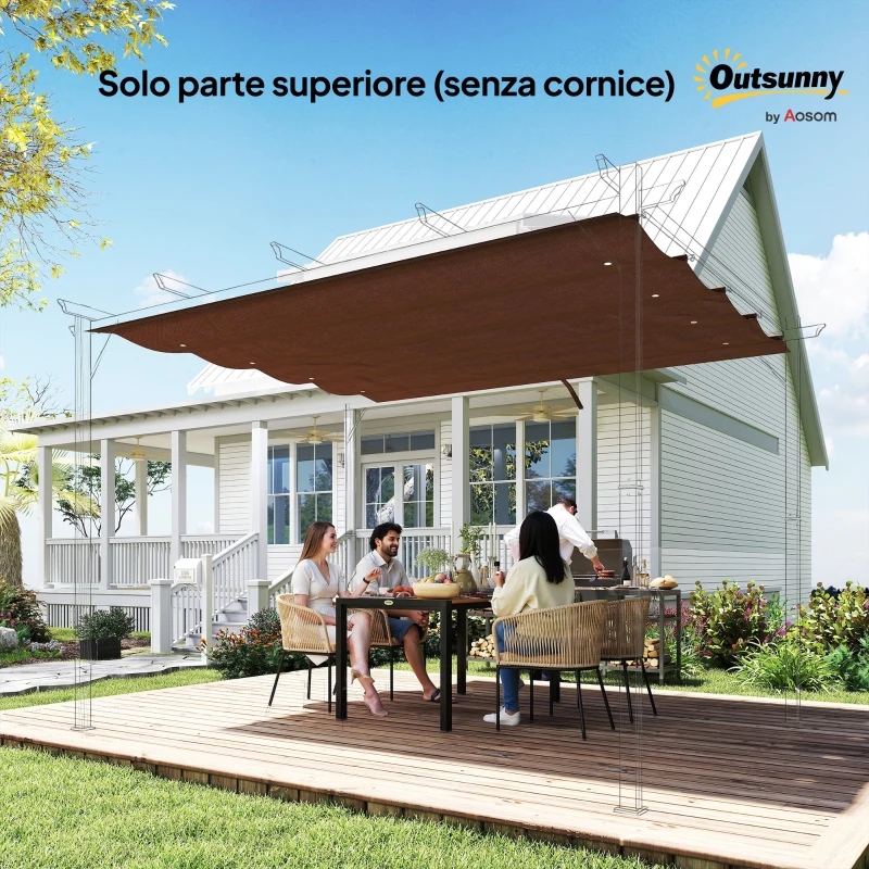 Outsunny Telo Pergola per Esterni Anti UV in Poliestere Bianco Caffè con 8 Fori di Drenaggio, 286x245 cm