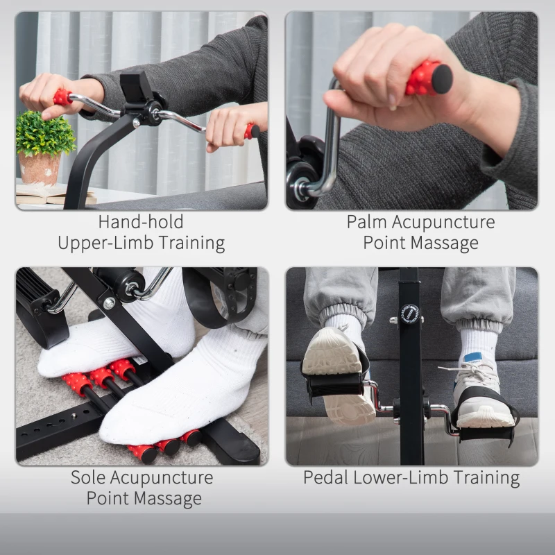 HOMCOM Vélo d'entraînement pour la rééducation des bras et des jambes avec hauteur et largeur réglable, masseurs, LCD, noir