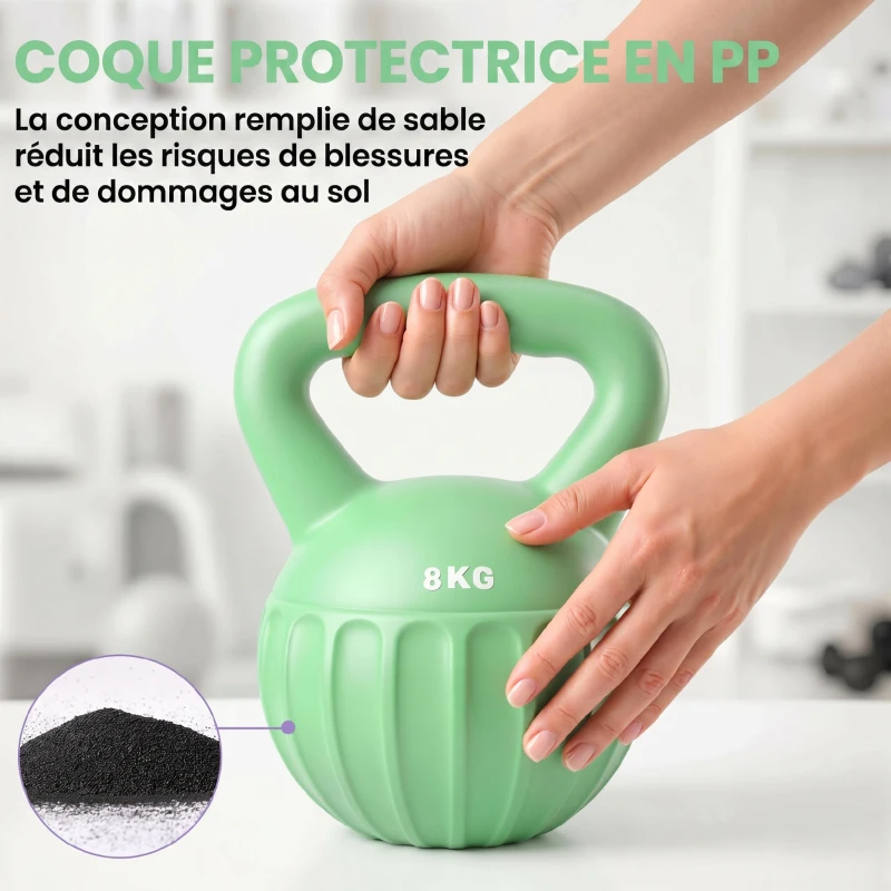 SPORTNOW Kettlebell 8 kg, Haltère avec Poignée Antidérapante, Haltère à Boule, Musculation, Entraînement, pour Gym, Vert