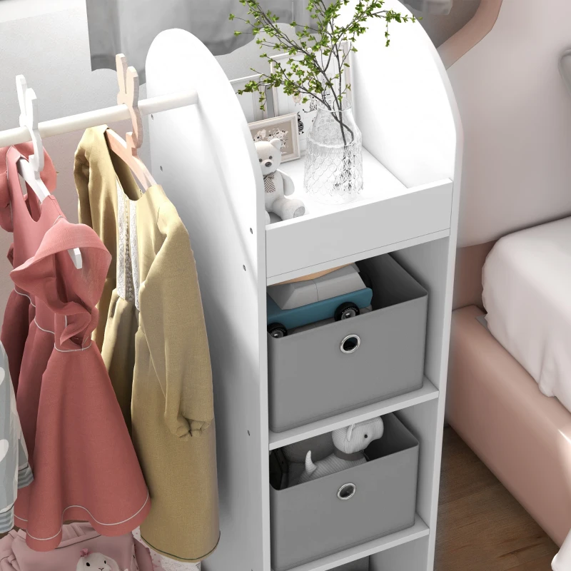 AIYAPLAY Appendiabiti per Bambini 3-8 Anni con Ripiani, 2 Scatole, Asta Appendiabiti e Specchio, Capacità 30 kg, Bianco