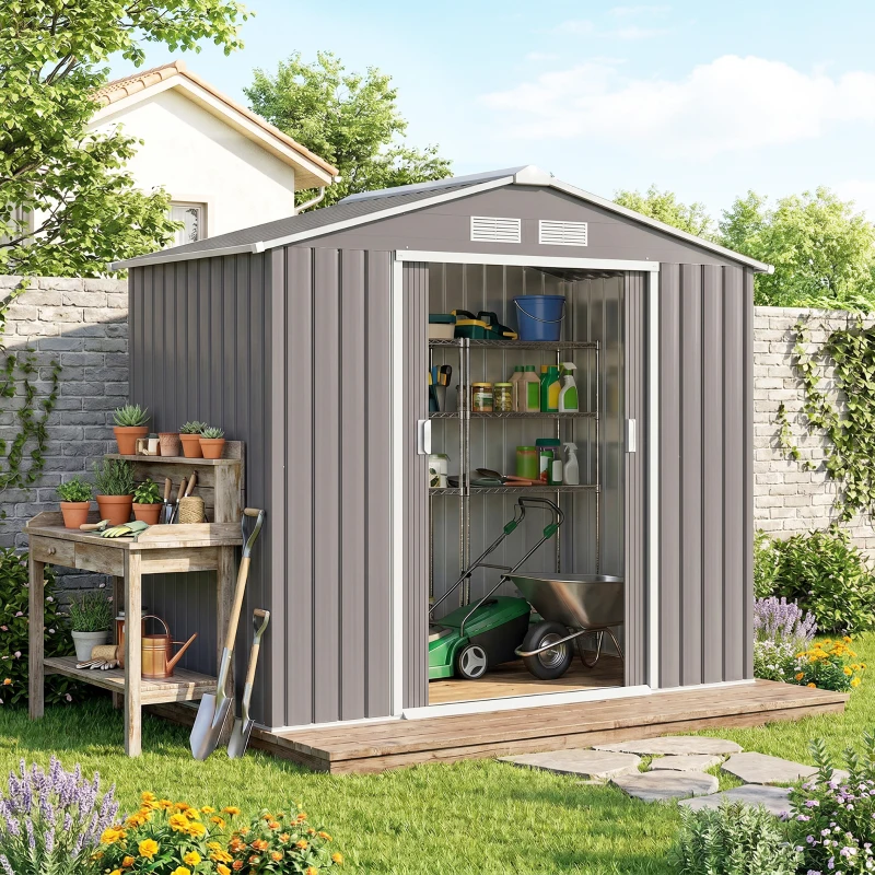 Outsunny Gereedschapsschuur tuinhuisje opbergruimte voor gereedschappen tuinkast gereedschapskast metaal
