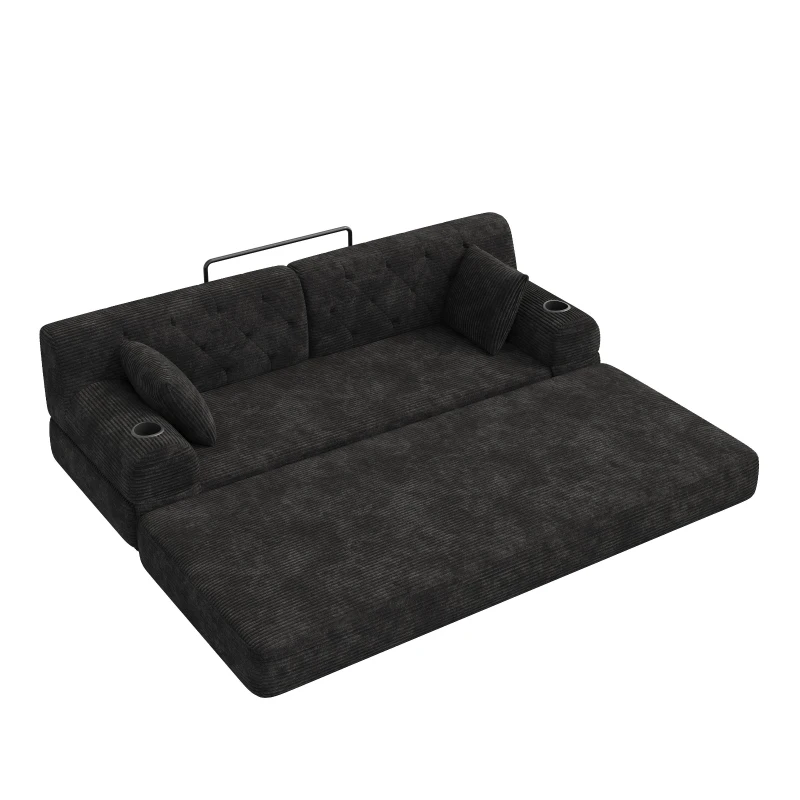 Cozy Sleeper Sofa with High-Density Foam and Soft Corduroy, Convertible Couch for Living Rooms and Small Spaces, 208L x 80W x 81H cm, Black