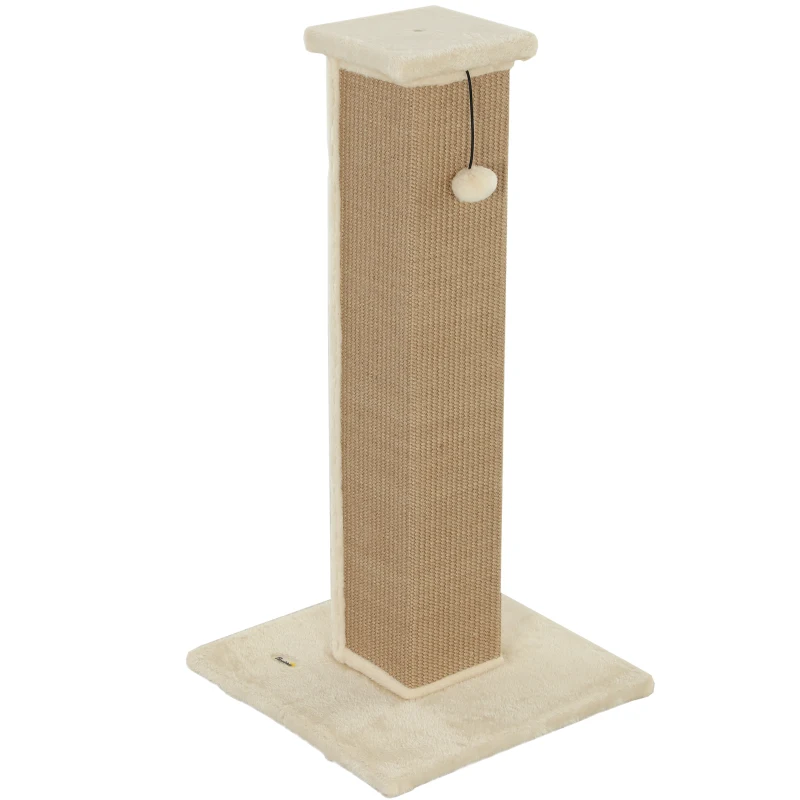 PawHut Arbre à griffer Arbre à chat, incl. balle de jeu, peluche, jute, 41 cm x 41 cm x 81 cm, Beige
