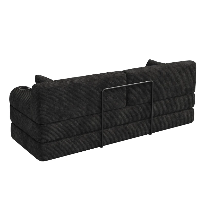 Cozy Sleeper Sofa with High-Density Foam and Soft Corduroy, Convertible Couch for Living Rooms and Small Spaces, 208L x 80W x 81H cm, Black