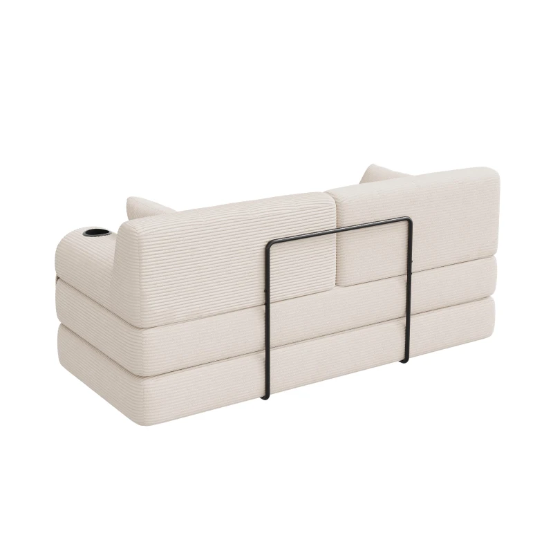 Cozy Sleeper Sofa with High-Density Foam and Soft Corduroy, Convertible Couch for Living Rooms and Small Spaces, 168L x 80W x 81H cm, Beige