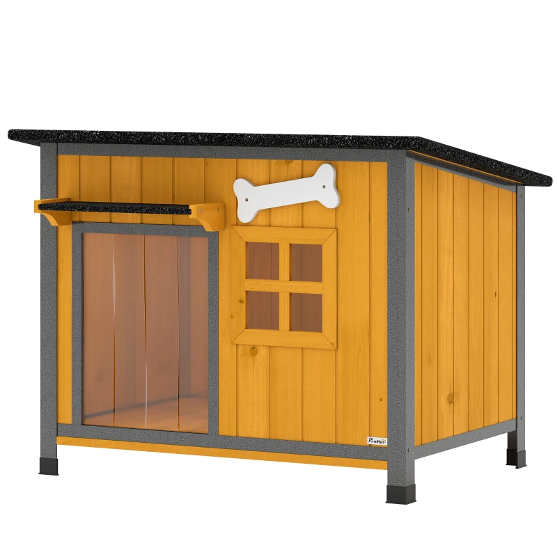 PawHut Niche pour Chien Extérieur Maison pour Chien Surélevée Anti-Morsure Toit Ouvrable Imperméable 84,5x62x65cm Jaune