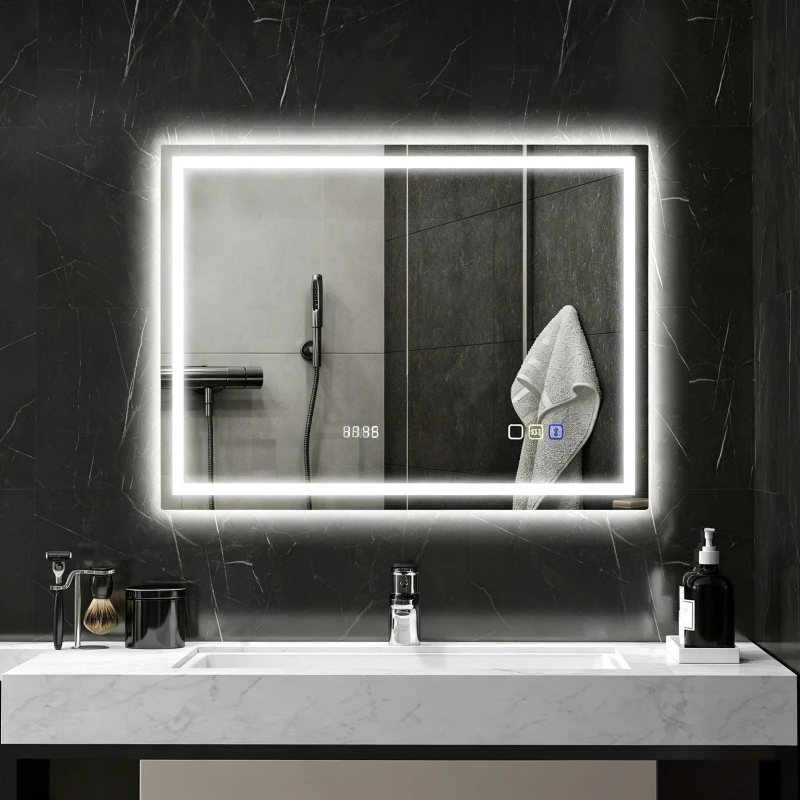 HOMCOM Miroir salle de bain LED bluetooth 60 x 80 cm interrupteur tactile lumière réglable 3 couleurs anti-buée mémoire argent