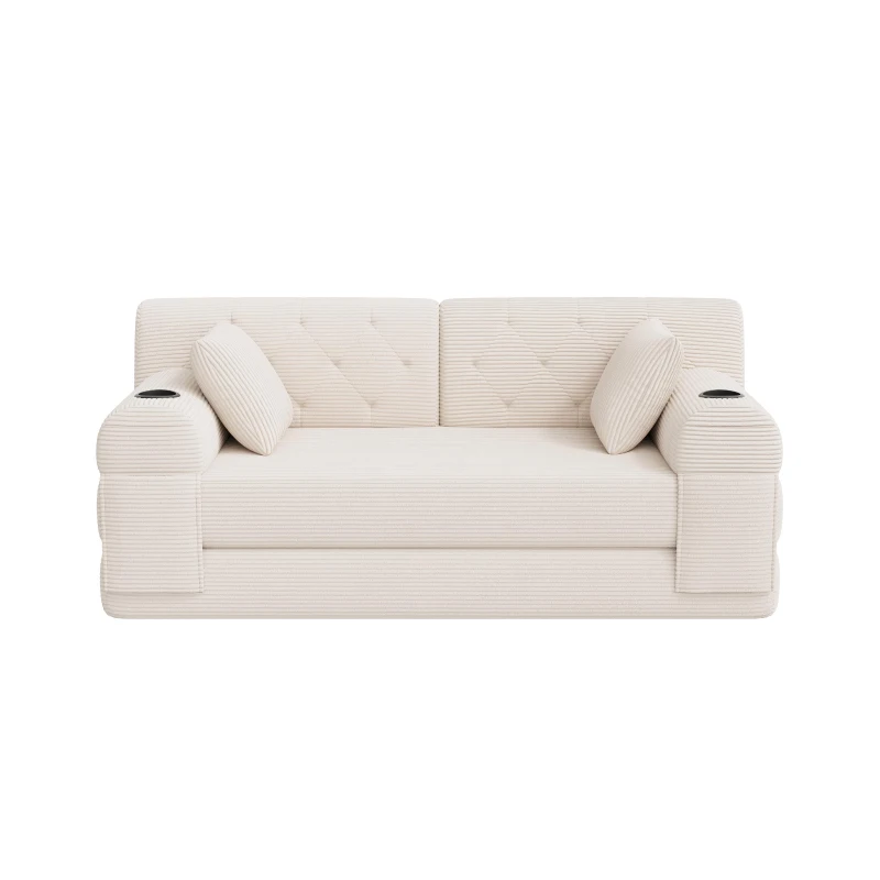 Cozy Sleeper Sofa with High-Density Foam and Soft Corduroy, Convertible Couch for Living Rooms and Small Spaces, 168L x 80W x 81H cm, Beige