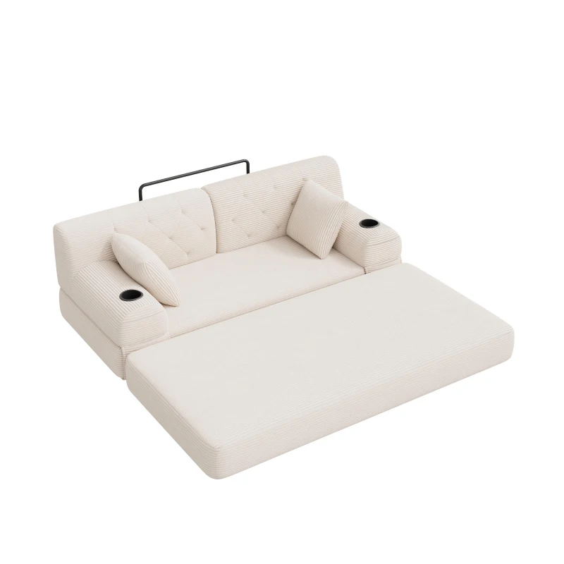Cozy Sleeper Sofa with High-Density Foam and Soft Corduroy, Convertible Couch for Living Rooms and Small Spaces, 168L x 80W x 81H cm, Beige